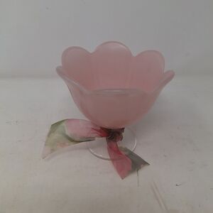 Pink Tulip Vase Candle Holder Votive Frosted Glass Ribbon Bow Flower Petals